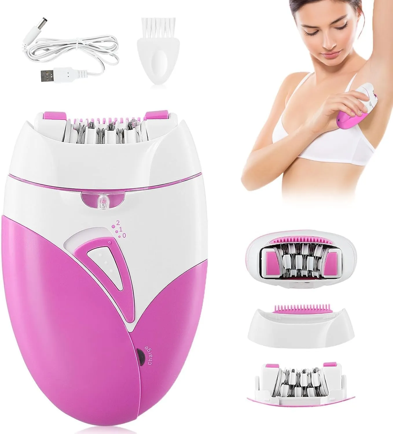 Epilator for Women, Smooth Glide Facial Hair Remover with 2 Speed & LED Light, Electric Epilator for Women Facial Hair Removal Suitable for Face, Bikini Areas, Underarms, Arms, Legs