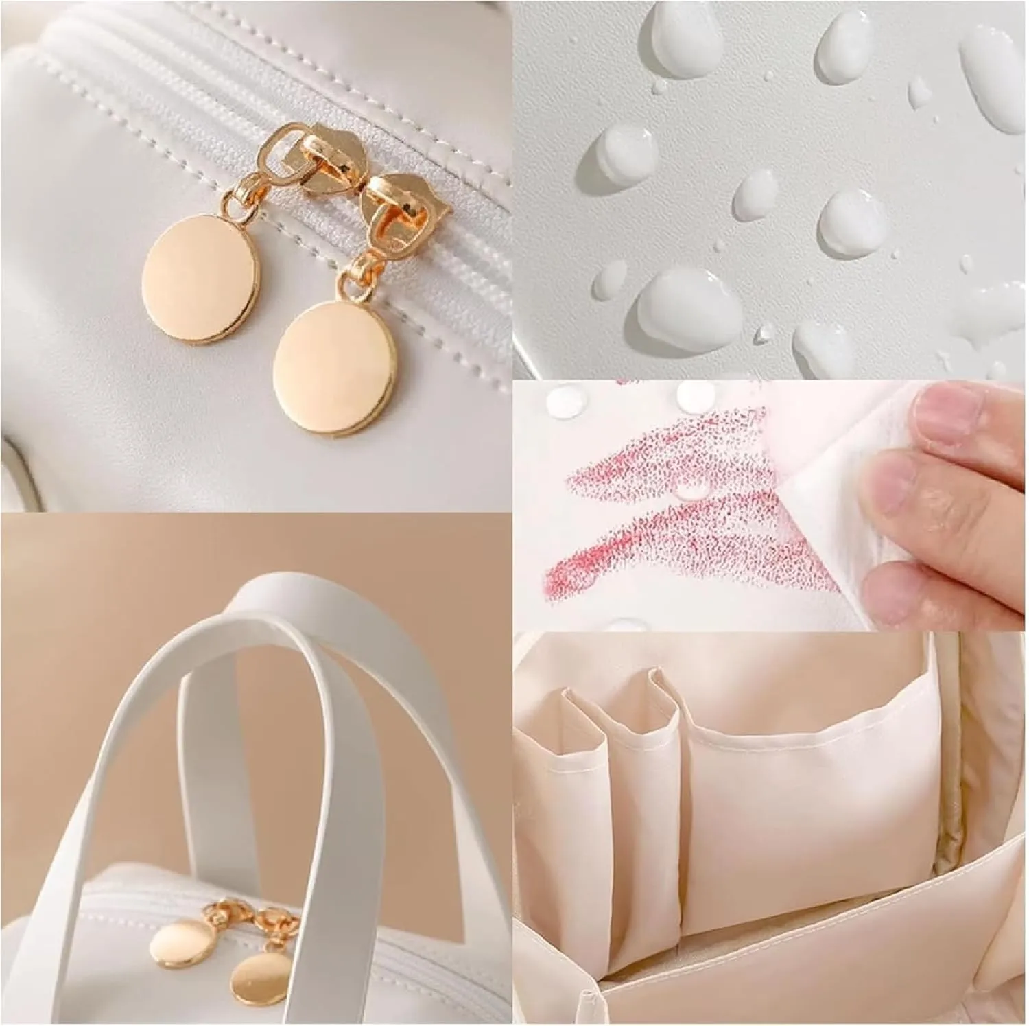 Eretinputc Makeup Bag,2024 New Premium Large Capacity Makeup Bag with Zipper,Multi Compartment Toiletry Bag,Portable Hand-Held PU Leather Waterproof Makeup Bag for Travel (White)