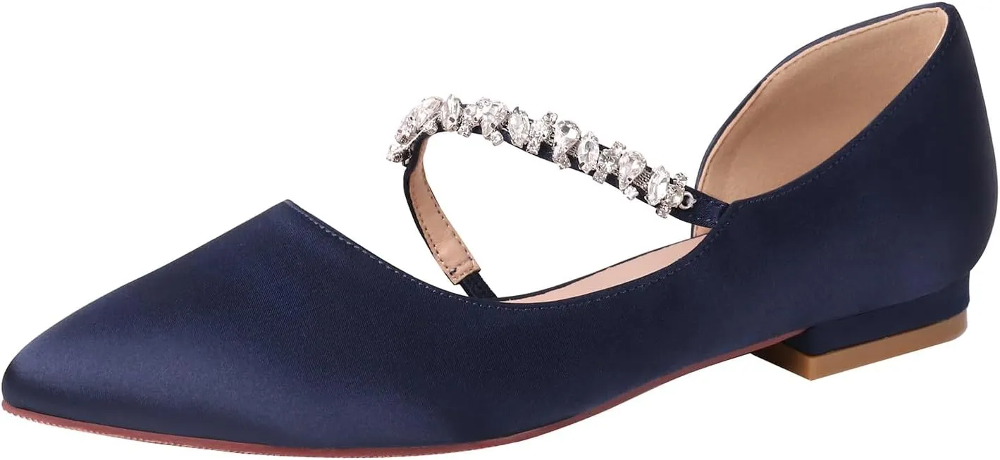 ERIJUNOR E0168F Women Comfortable Low Heel Pointy Toe Pumps Wedding Party Shoes