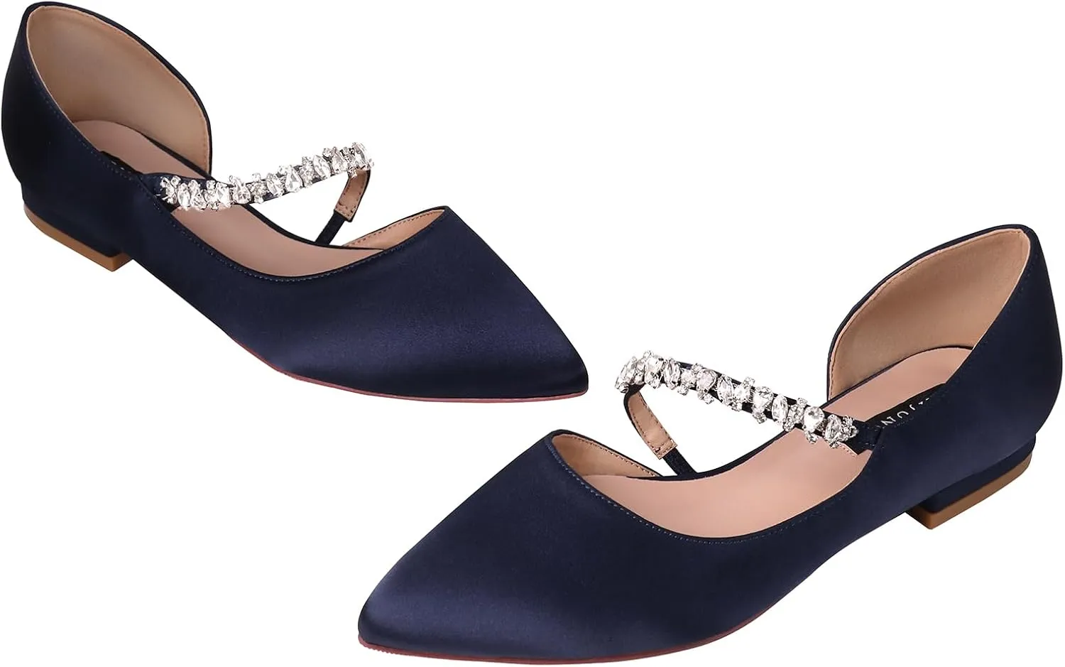 ERIJUNOR E0168F Women Comfortable Low Heel Pointy Toe Pumps Wedding Party Shoes