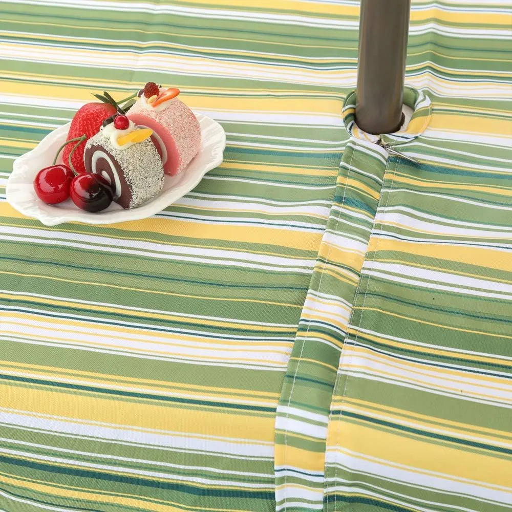 Eternal Beauty 60X 84 Rectangle Tablecloth Waterproof Outdoor Tablecloth with Umbrella Hole for Patio Spring Summer Tables, Green Stripe
