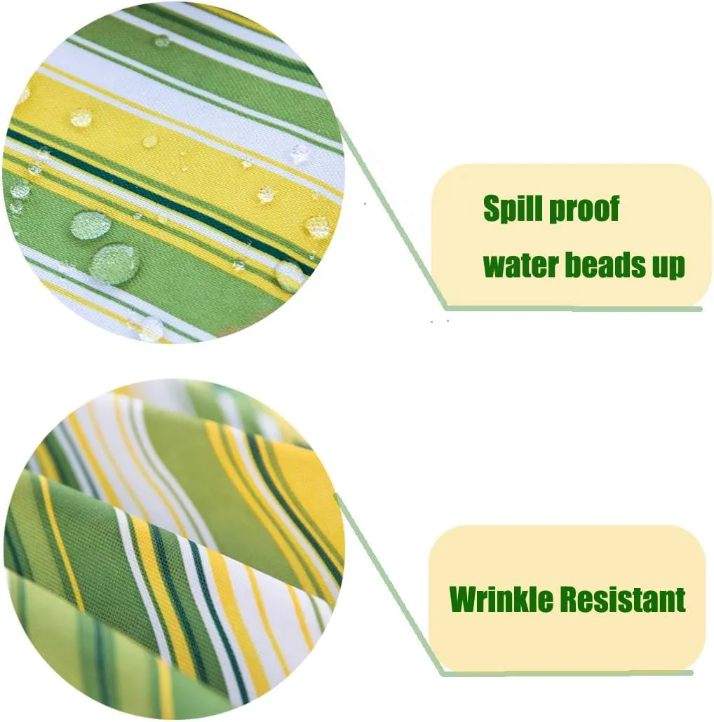 Eternal Beauty 60X 84 Rectangle Tablecloth Waterproof Outdoor Tablecloth with Umbrella Hole for Patio Spring Summer Tables, Green Stripe