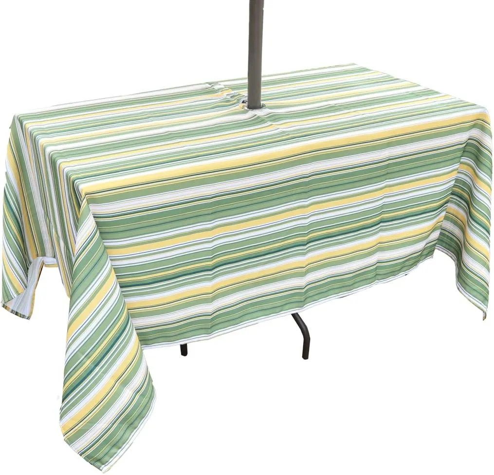Eternal Beauty 60X 84 Rectangle Tablecloth Waterproof Outdoor Tablecloth with Umbrella Hole for Patio Spring Summer Tables, Green Stripe
