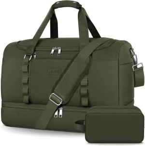 ETRONIK Gym Bag for Men Women, Large Travel Duffle Bag with Shoe Compartment, Carry on Bag with Toiletry Bag, Weekender Overnight Bag for Sports Business Trip, Green