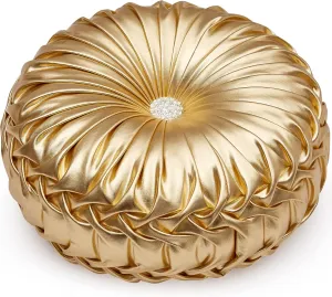 EUCIOR Gold Throw Pillows,Circular Pillow,Pumpkin Pleated Handmade Throw Pillows,Gold Pillows,Smooth Metallic Leather Decorative Pillows for Home Decor Bedroom Living Room Couch Bed Sofa
