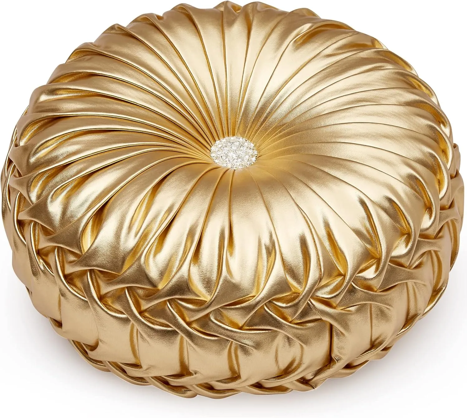EUCIOR Gold Throw Pillows,Circular Pillow,Pumpkin Pleated Handmade Throw Pillows,Gold Pillows,Smooth Metallic Leather Decorative Pillows for Home Decor Bedroom Living Room Couch Bed Sofa
