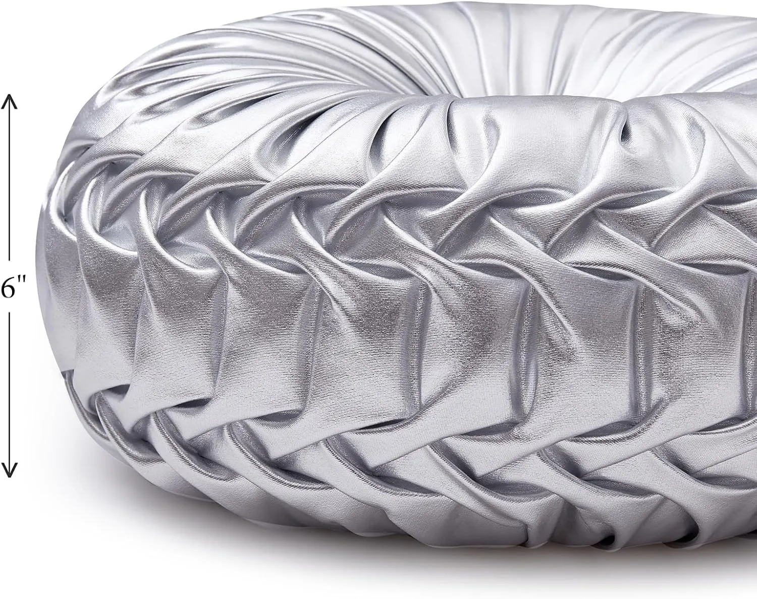 EUCIOR Round Throw Pillows,Pumpkin Pleated Handmade Metallic Throw Pillows,Silver Pillows,Modern Leather Decorative Pillowcases for Home Decor Bedroom Living Room Couch Bed Sofa (Silver)