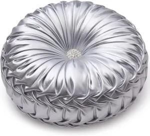 EUCIOR Round Throw Pillows,Pumpkin Pleated Handmade Metallic Throw Pillows,Silver Pillows,Modern Leather Decorative Pillowcases for Home Decor Bedroom Living Room Couch Bed Sofa (Silver)