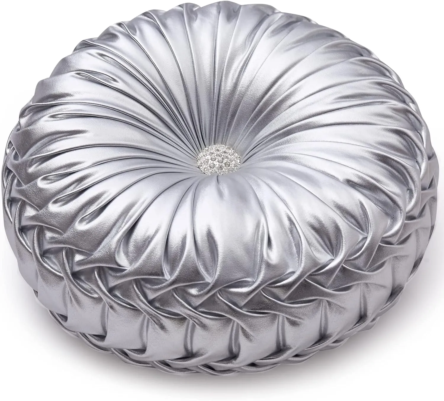 EUCIOR Round Throw Pillows,Pumpkin Pleated Handmade Metallic Throw Pillows,Silver Pillows,Modern Leather Decorative Pillowcases for Home Decor Bedroom Living Room Couch Bed Sofa (Silver)