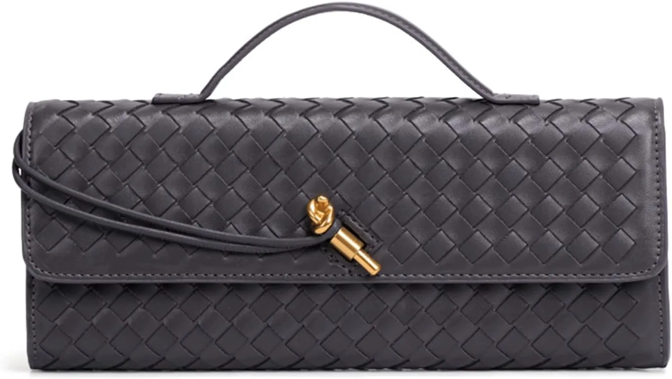 Evening Woven Handbag for Women PU Leather Clutch Purses Removable Strap Shoulder Bag Fashion Crossbody Tote Bag