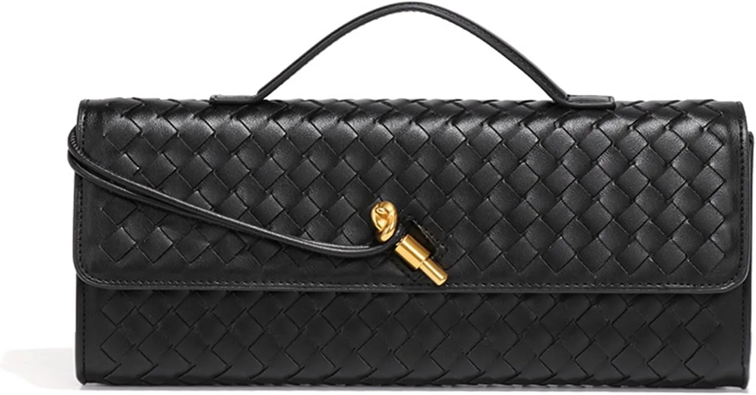 Evening Woven Handbag for Women PU Leather Clutch Purses Removable Strap Shoulder Bag Fashion Crossbody Tote Bag