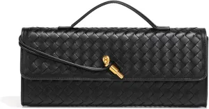 Evening Woven Handbag for Women PU Leather Clutch Purses Removable Strap Shoulder Bag Fashion Crossbody Tote Bag