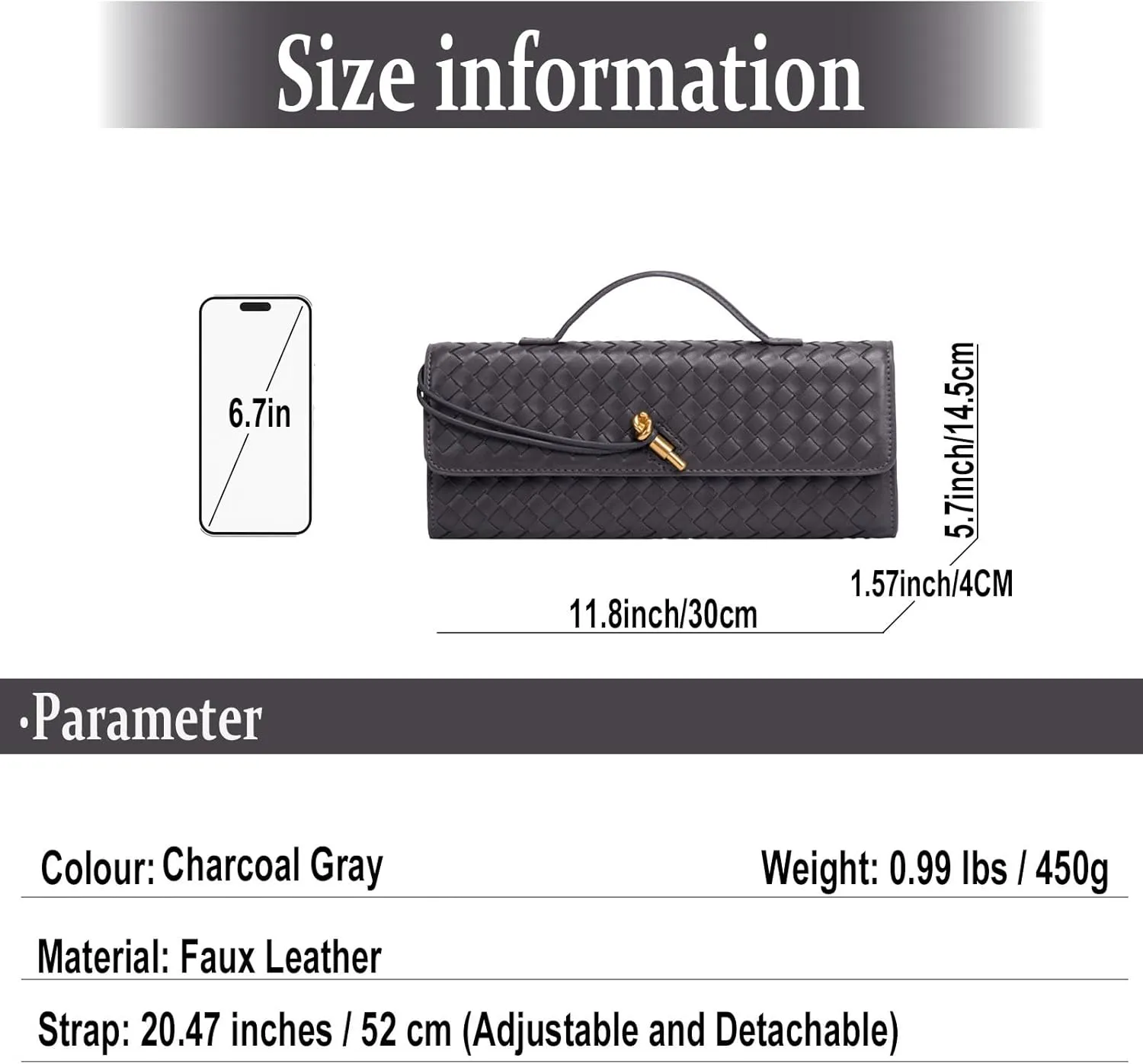 Evening Woven Handbag for Women PU Leather Clutch Purses Removable Strap Shoulder Bag Fashion Crossbody Tote Bag