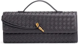 Evening Woven Handbag for Women PU Leather Clutch Purses Removable Strap Shoulder Bag Fashion Crossbody Tote Bag