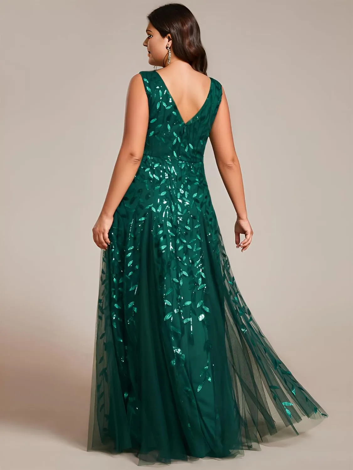 Ever-Pretty Womens Plus Size V Neck A-line Sleeveless Sequin Emboridery Formal Dresses