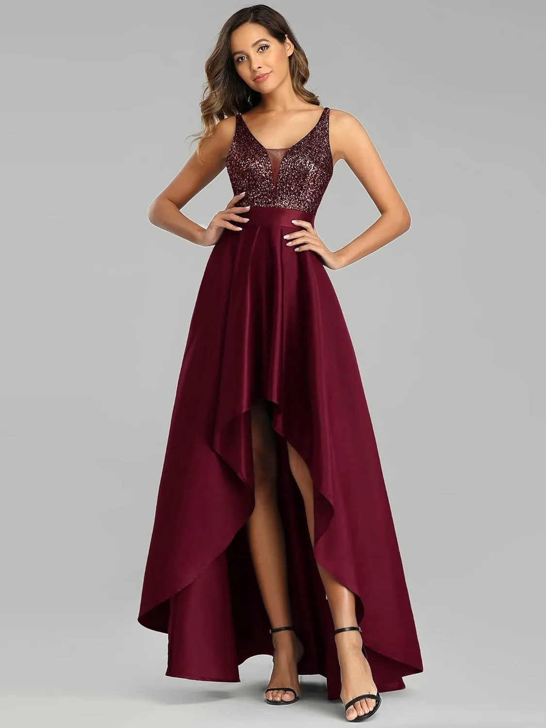 Ever-Pretty Women's Summer Glitter V-Neck A-line High-Low Semi Formal Cocktail Party Dresses 00667