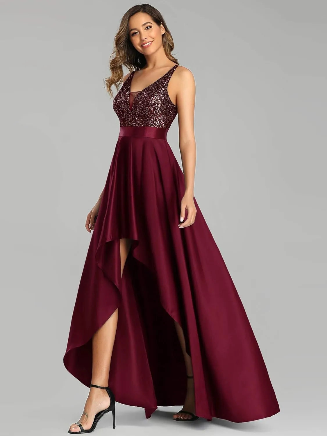 Ever-Pretty Women's Summer Glitter V-Neck A-line High-Low Semi Formal Cocktail Party Dresses 00667