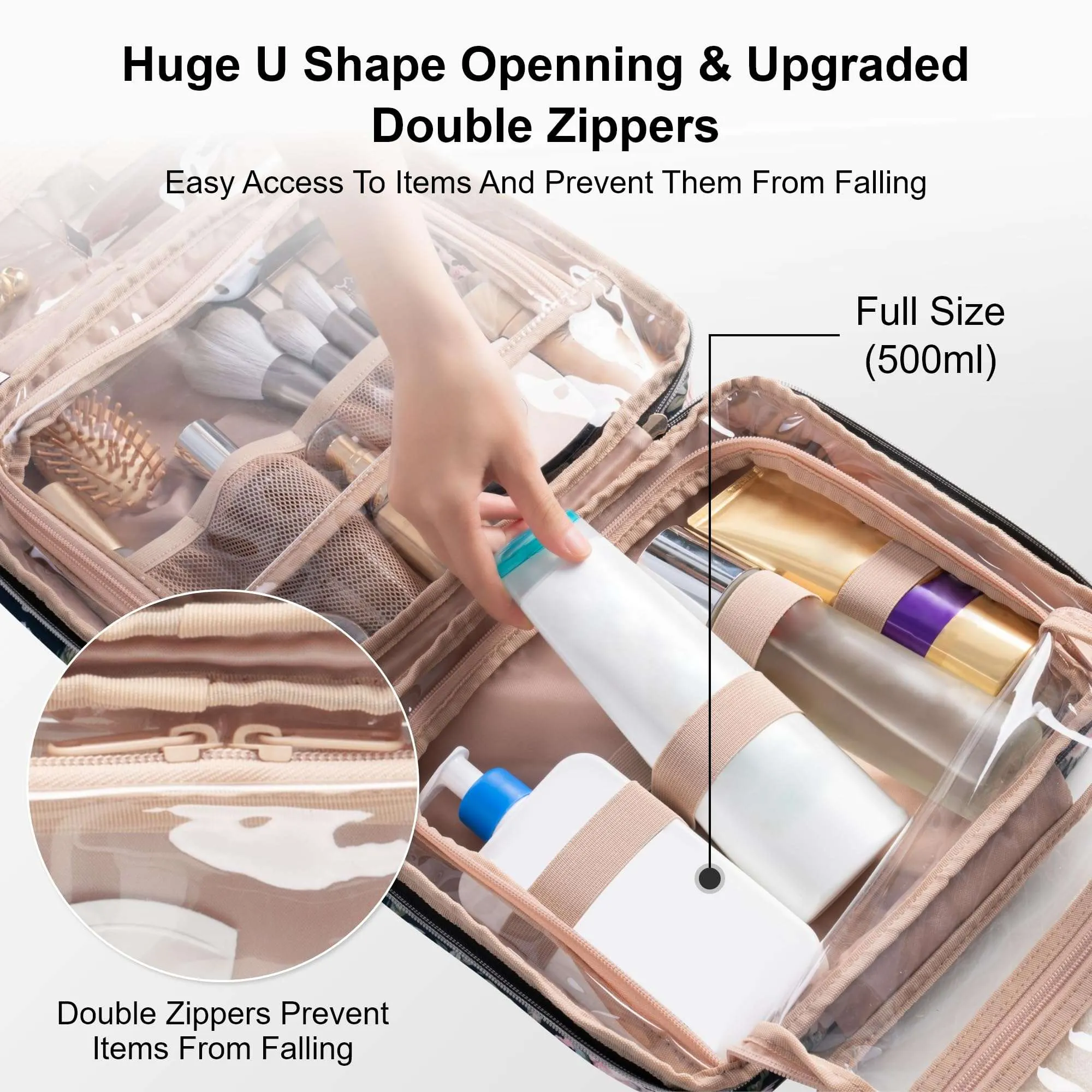 Everfun Hanging Travel Toiletry Bag for Women Traveling With Leakproof Compartment Makeup Cosmetic Organizer Dopp Kit Travel Accessories Essentials Must Have