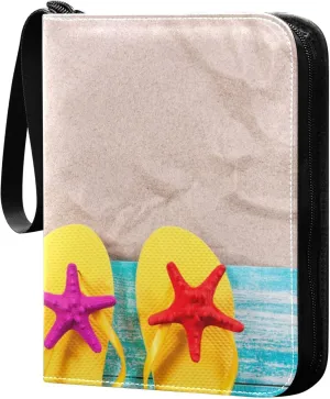 Exnundod 4 Pocket Trading Card Binder Beach Flip Flops PU Leather Card Collection Binder Colorful Sports Card Binder 400 Cards Organizer Binder Collectible Trading Card Albums