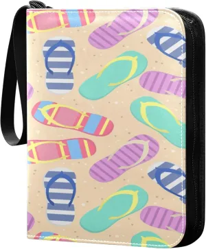 Exnundod 4 Pocket Trading Card Binder Colorful Flip Flops PU Leather Card Collection Binder Yellow Sports Card Binder 400 Cards Organizer Binder Collectible Trading Card Albums