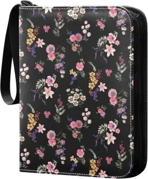 Exnundod 4 Pocket Trading Card Binder Fashion Floral Pattern PU Leather Card Collection Binder Colorful Daisy 400 Cards Organizer Binder Collectible Trading Card Albums for Sports Game Card