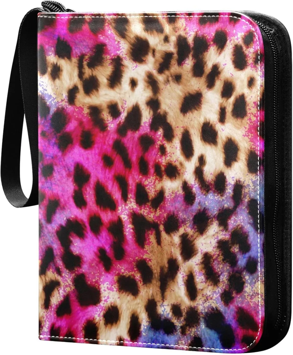 Exnundod 4 Pocket Trading Card Binder Leopard Skin Abstract PU Leather Card Collection Binder Colorful 400 Cards Organizer Binder Collectible Trading Card Albums for Sports Game Card