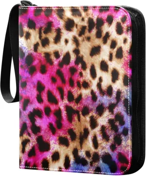Exnundod 4 Pocket Trading Card Binder Leopard Skin Abstract PU Leather Card Collection Binder Colorful 400 Cards Organizer Binder Collectible Trading Card Albums for Sports Game Card