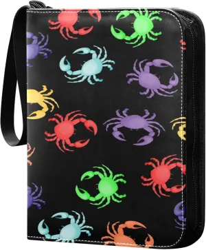 Exnundod Colorful Crabs Trading Card Binder for Cards, Card Album 4-Pockets for 400 Cards with Removable Sleeves PU Baseball Card Holder Football Sports Card Collection
