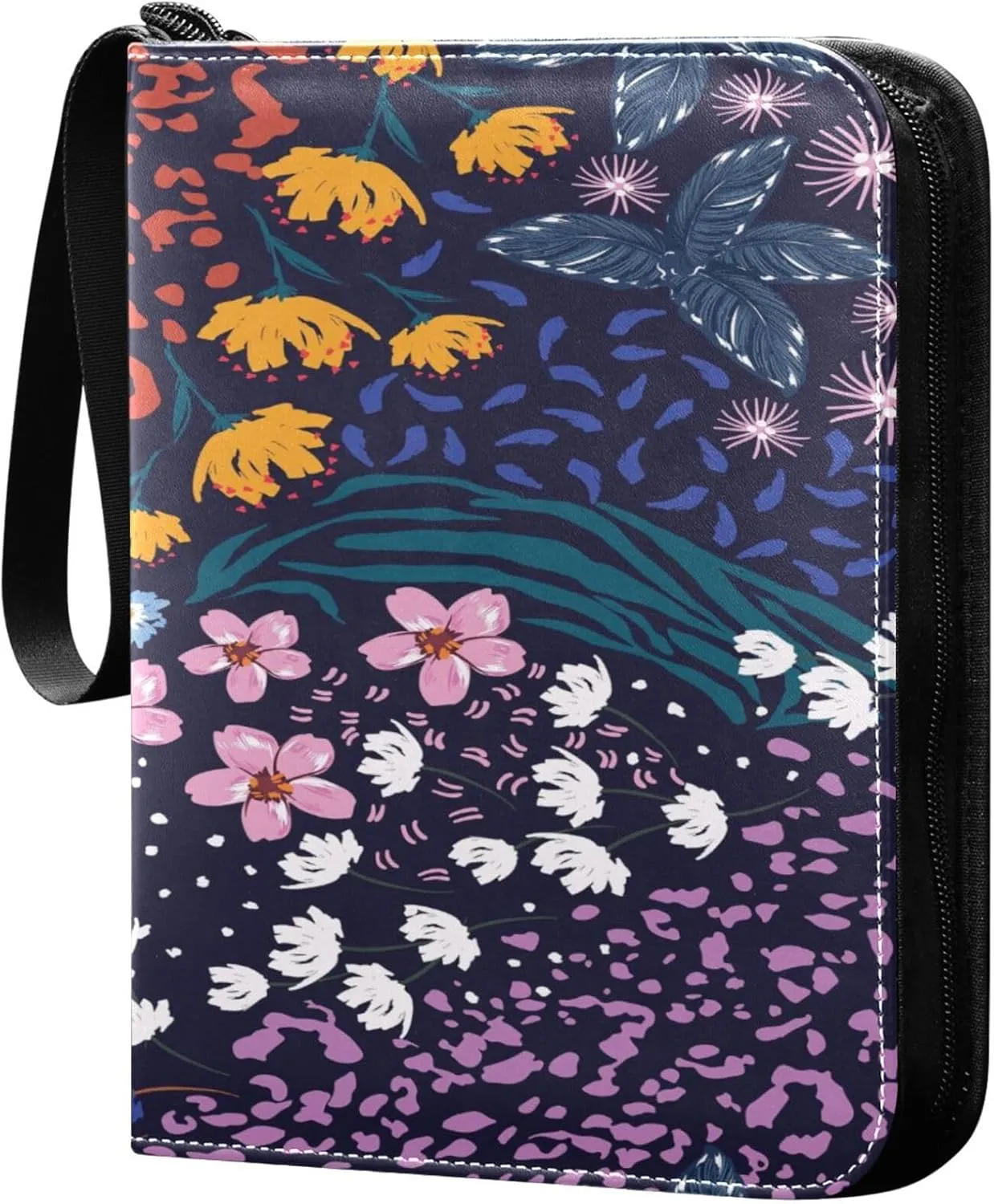 Exnundod Colorful Flowers Trading Card Binder for Cards, Spring Card Album 4-Pockets for 400 Cards with Removable Sleeves PU Baseball Card Holder Football Sports Card Collection