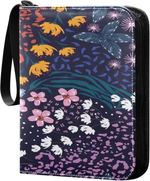 Exnundod Colorful Flowers Trading Card Binder for Cards, Spring Card Album 4-Pockets for 400 Cards with Removable Sleeves PU Baseball Card Holder Football Sports Card Collection