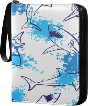 Exnundod Shark and Spray Paint Trading Card Binder for Cards, Card Album 4-Pockets for 400 Cards with Removable Sleeves PU Baseball Card Holder Football Sports Card Collection