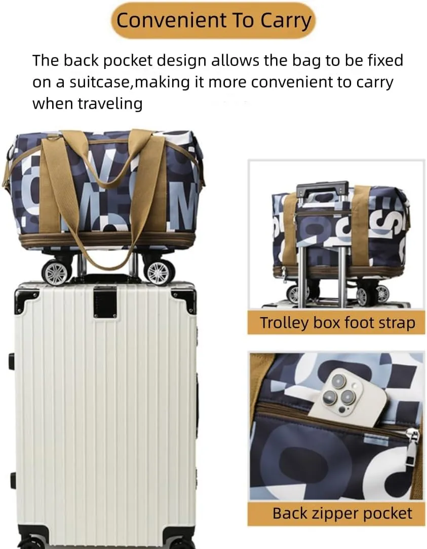 Expandable Carry Luggage Bag with Wheels Foldable Rolling Duffle Bag Large Capacity Dry Wet Separation Travel Bag Lightweight Suitcases for Men Women(Green)