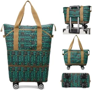 Expandable Carry Luggage Bag with Wheels Foldable Rolling Duffle Bag Large Capacity Dry Wet Separation Travel Bag Lightweight Suitcases for Men Women(Green)