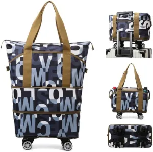 Expandable Carry-on Luggage with Wheels - Foldable Rolling Duffle Bag, Large Capacity, Dry/Wet Separation, Lightweight Suitcase for Men & Women (Blue, Brown)