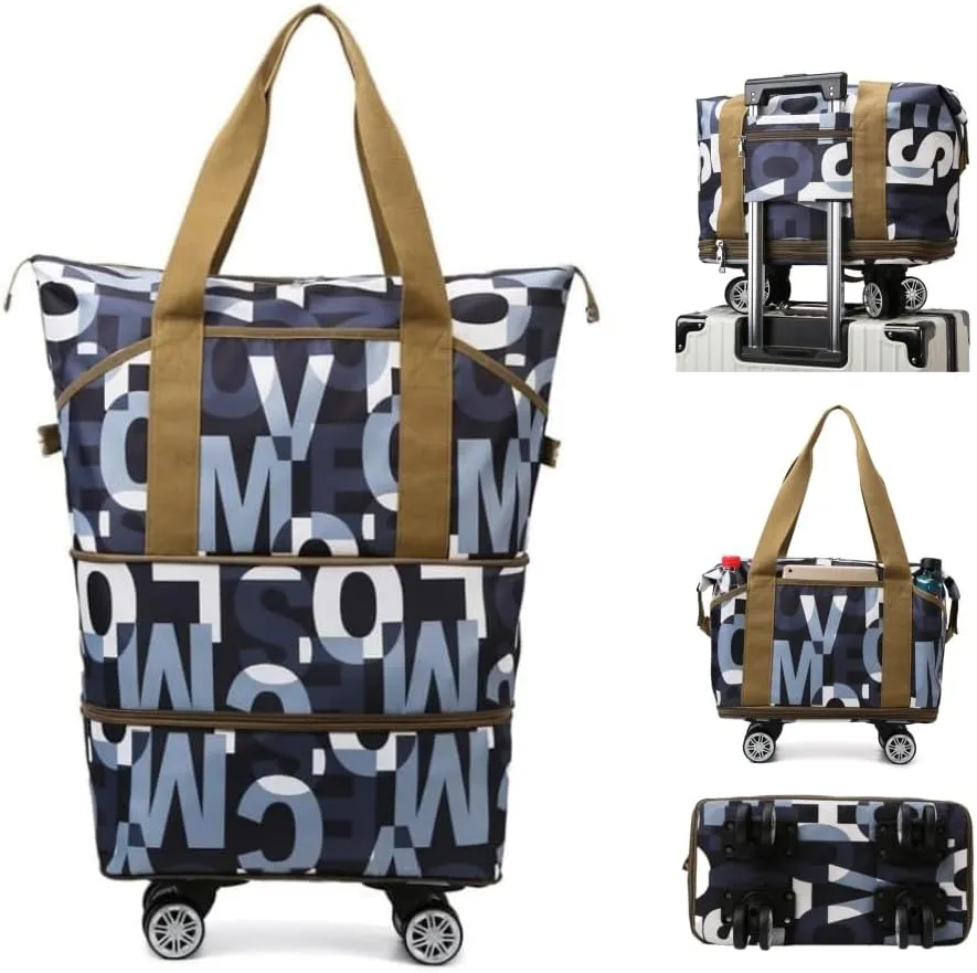Expandable Carry-on Luggage with Wheels - Foldable Rolling Duffle Bag, Large Capacity, Dry/Wet Separation, Lightweight Suitcase for Men & Women (Blue, Brown)