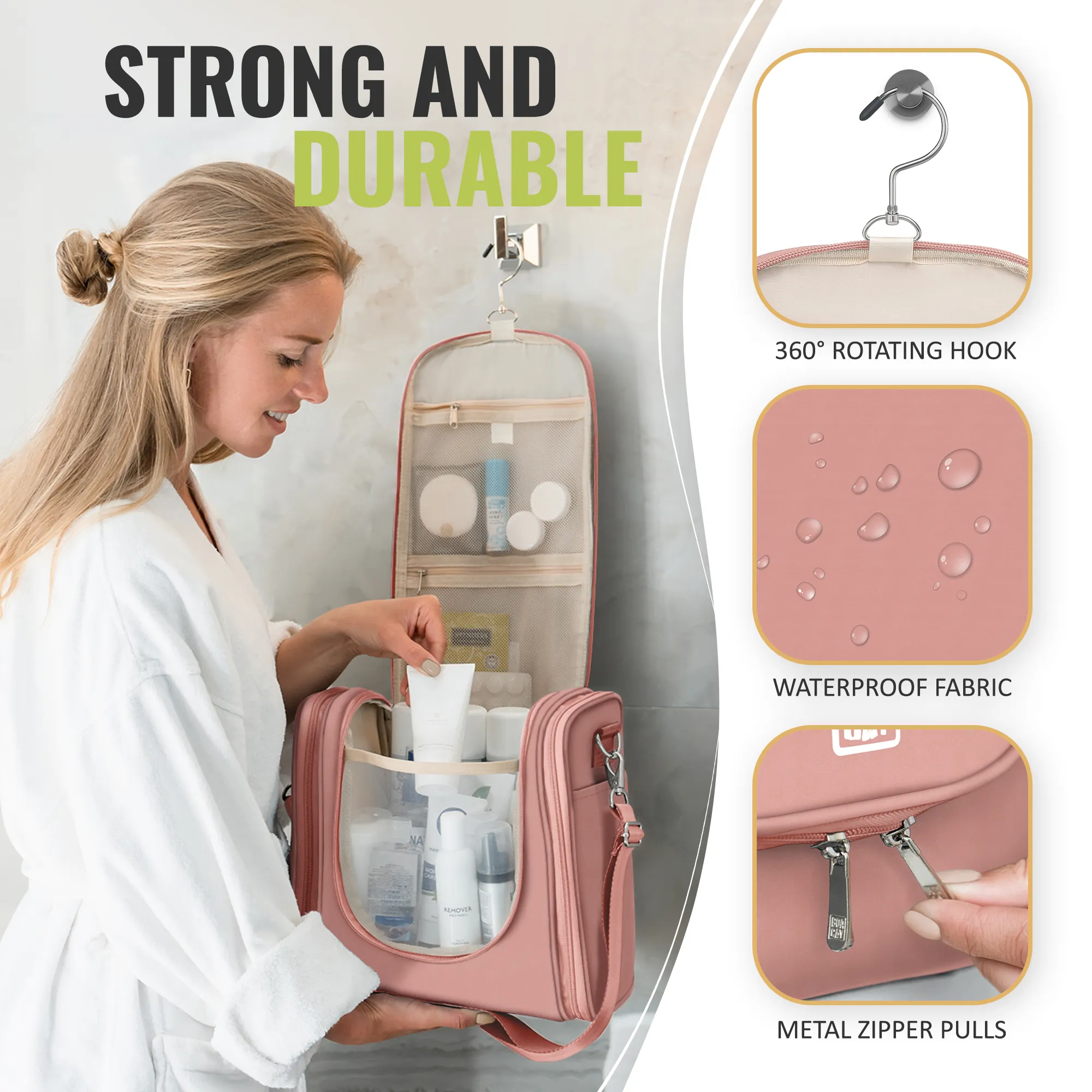 Extra-Large Collapsible Hanging Toiletry Bag - Dusty Rose