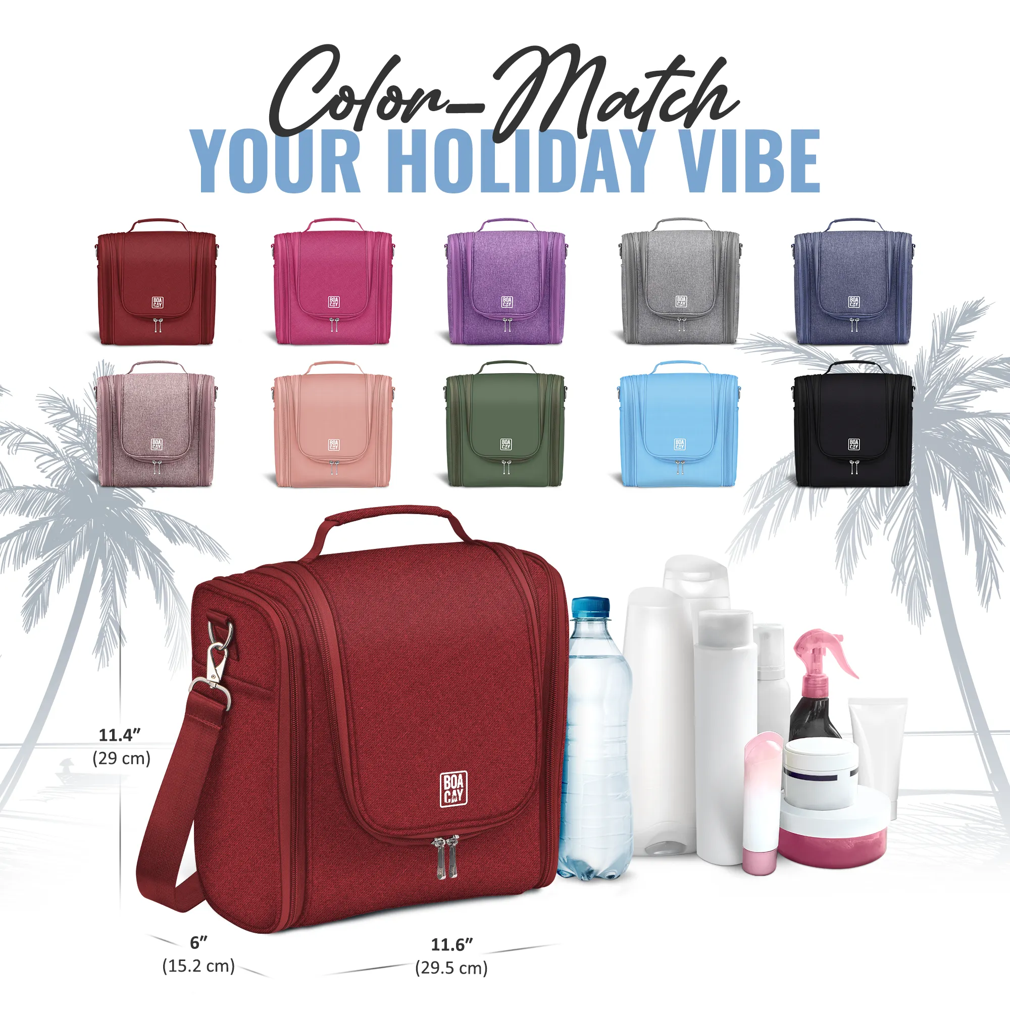 Extra-Large Collapsible Hanging Toiletry Bag - Wine Red