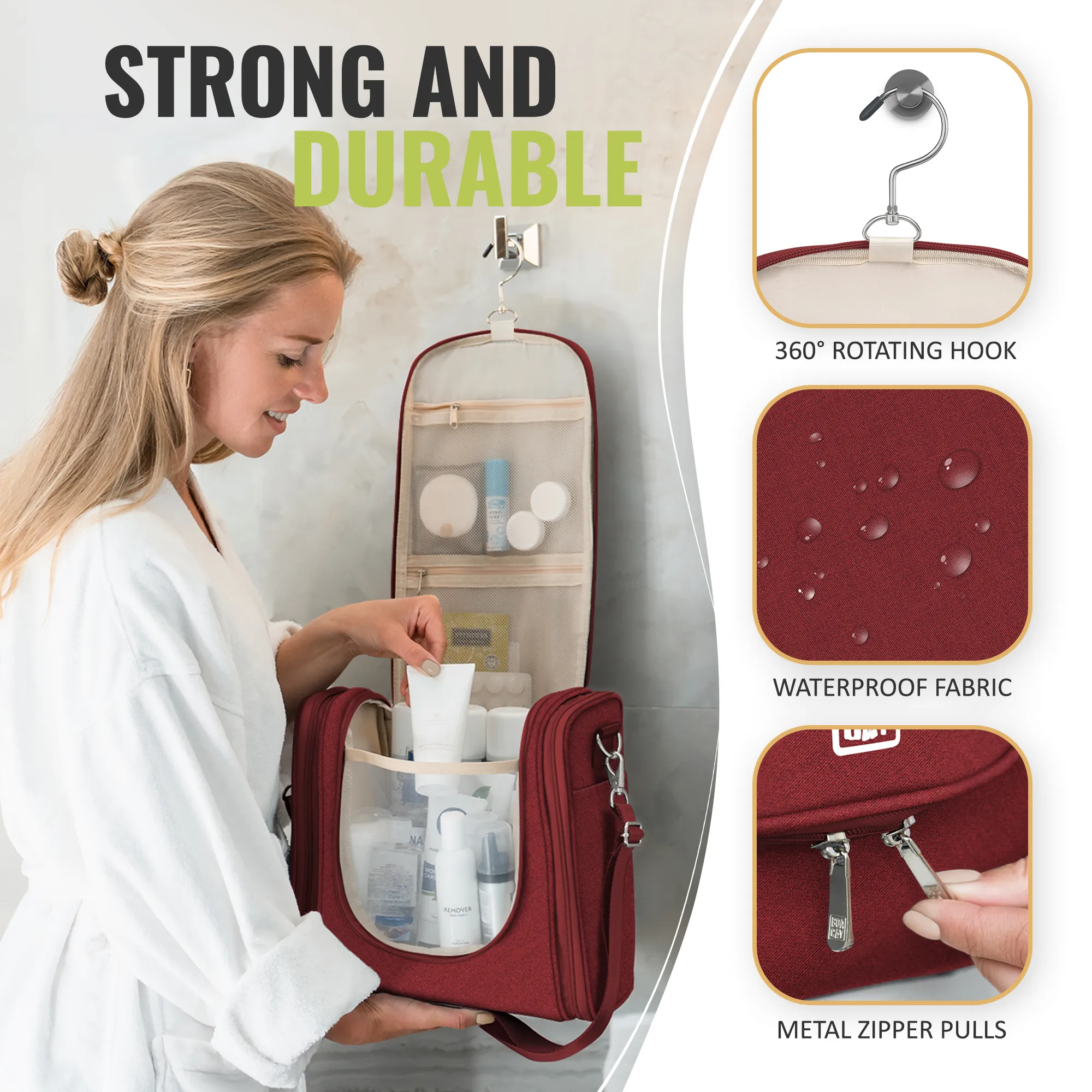 Extra-Large Collapsible Hanging Toiletry Bag - Wine Red