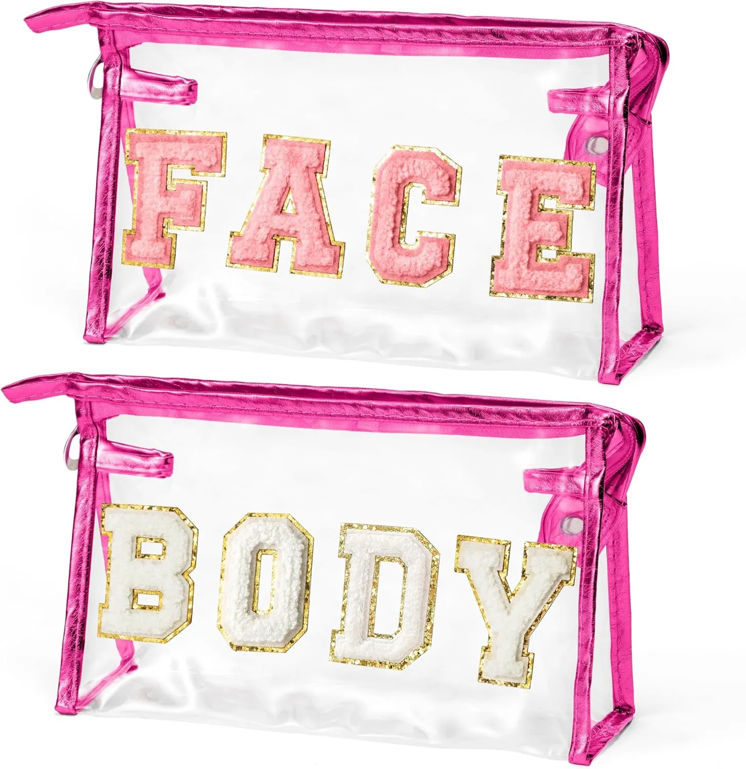 EZdhuawuse Clear Travel Toiletry Bag - 2Pcs SPF STUFF Transparent Makeup Bag Large Capacity Rose Travel Pouch Gradient Patch Cosmetic Bag Waterproof Sunscreen Bag Travel Accessories for Women Girls