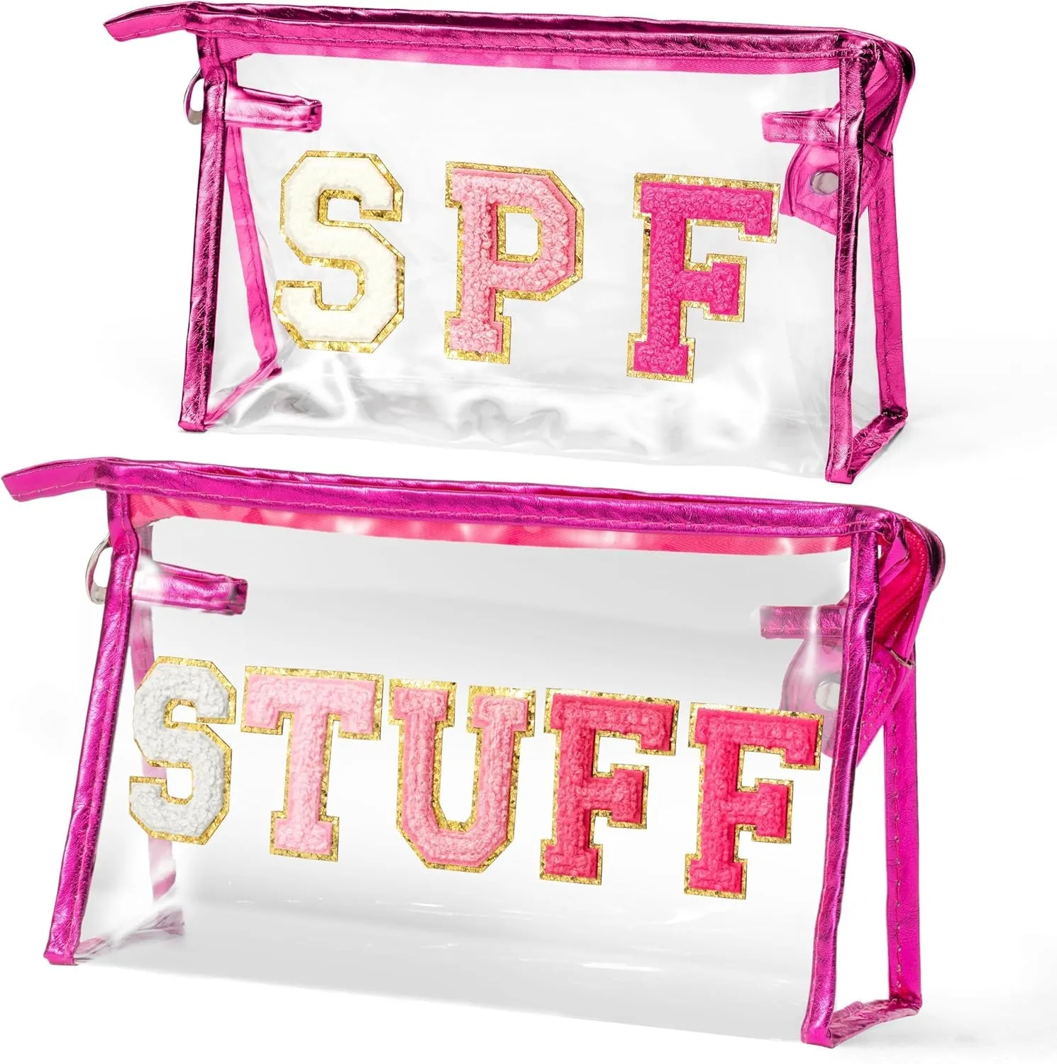 EZdhuawuse Clear Travel Toiletry Bag - 2Pcs SPF STUFF Transparent Makeup Bag Large Capacity Rose Travel Pouch Gradient Patch Cosmetic Bag Waterproof Sunscreen Bag Travel Accessories for Women Girls
