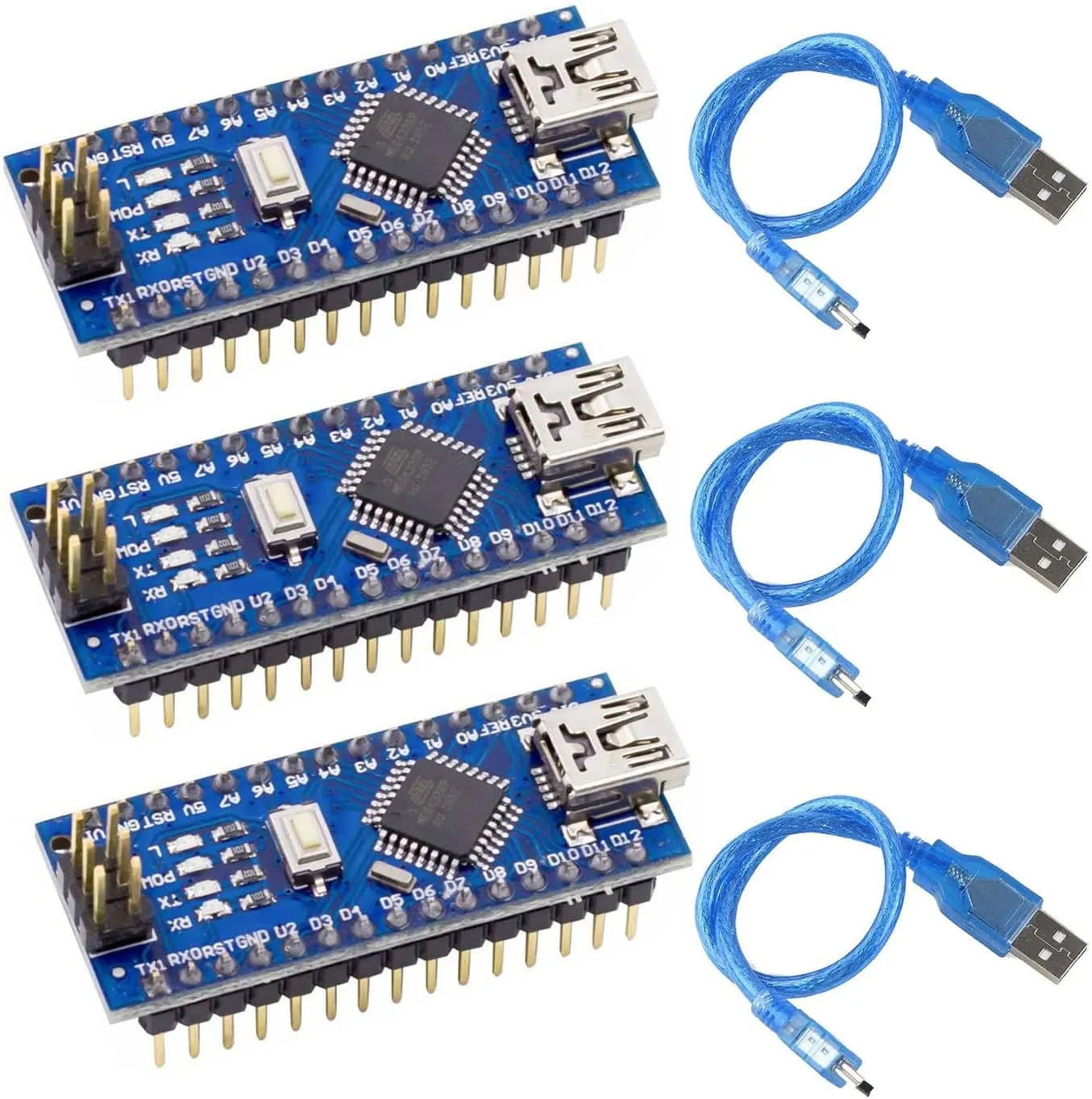 FainWan 3pcs Mini Nano V3.0, Nano Board ATmega328P CH340 5V 16MHZ Micro-Controller Board Compatible with Ar-duino IDE Mega2560 Rasp-Berry Pi (Nano x 3 with USB Cable)