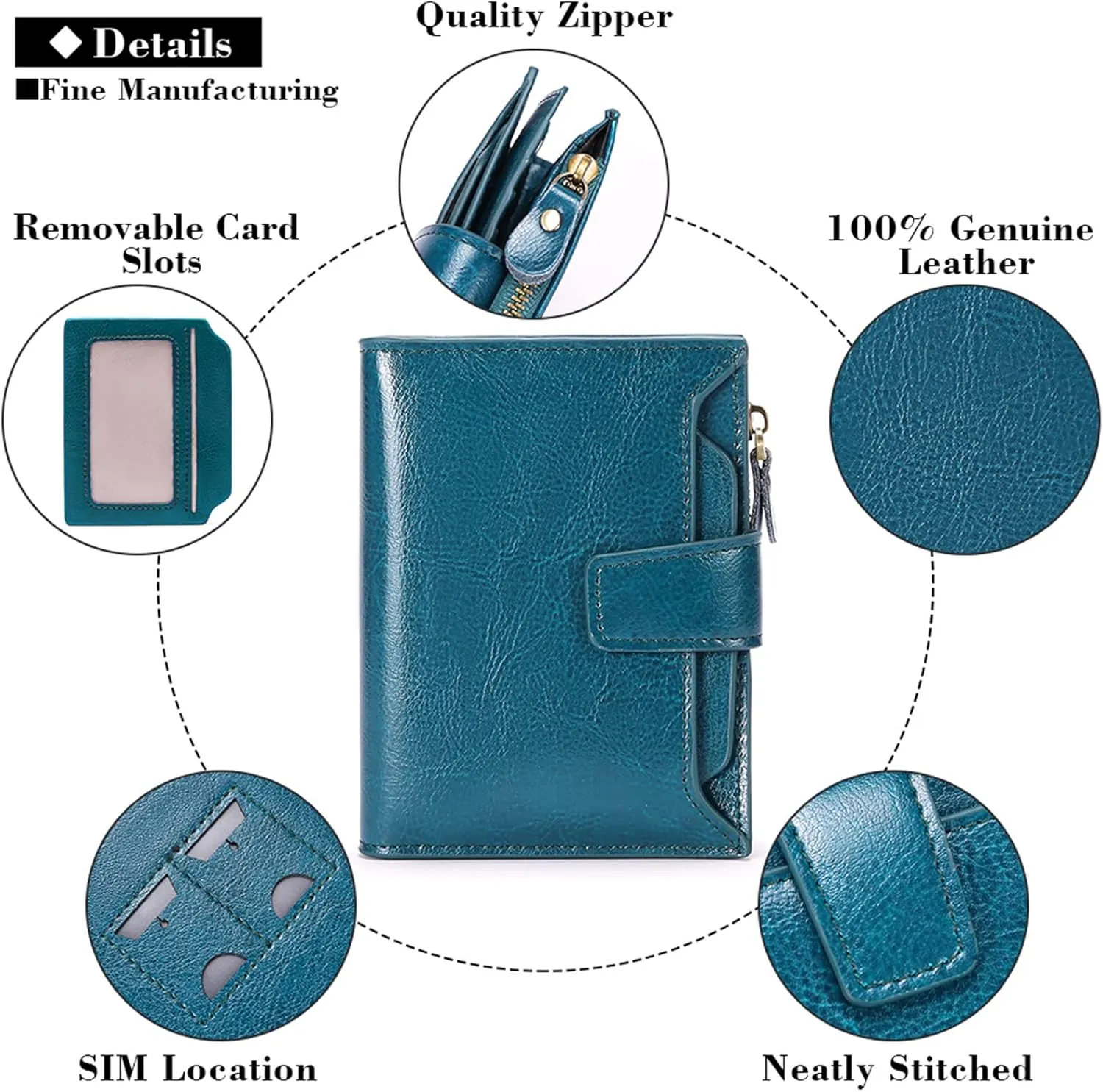 FALAN MULE Women's Genuine Leather Bifold Compact RFID Blocking Wallet, Blue, 5.12 x 3.93 x 1.2 in