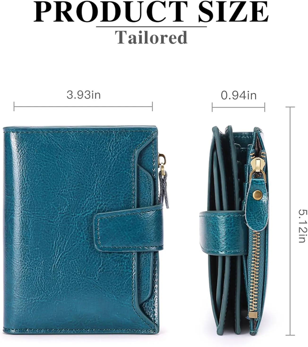 FALAN MULE Women's Genuine Leather Bifold Compact RFID Blocking Wallet, Blue, 5.12 x 3.93 x 1.2 in