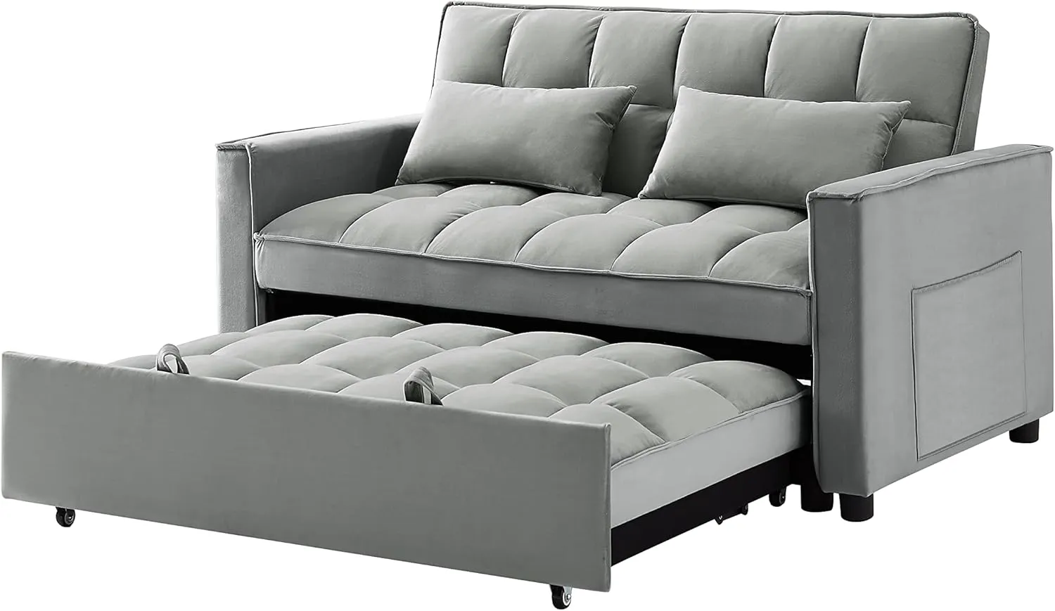 FANYE 3 in 1 Convertible Loveseat Sofabed with Pull Out Sleeper Couch Bed and 2 Pillows,Modern Love Seat Sleeper Sofabed Adjustable Backrest Lounge Chaise Daybed W/Side Pockets for Living Room