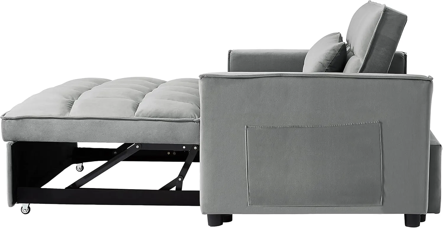 FANYE 3 in 1 Convertible Loveseat Sofabed with Pull Out Sleeper Couch Bed and 2 Pillows,Modern Love Seat Sleeper Sofabed Adjustable Backrest Lounge Chaise Daybed W/Side Pockets for Living Room