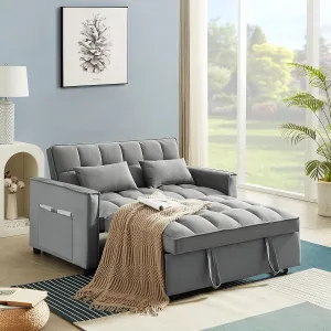 FANYE 3 in 1 Convertible Loveseat Sofabed with Pull Out Sleeper Couch Bed and 2 Pillows,Modern Love Seat Sleeper Sofabed Adjustable Backrest Lounge Chaise Daybed W/Side Pockets for Living Room