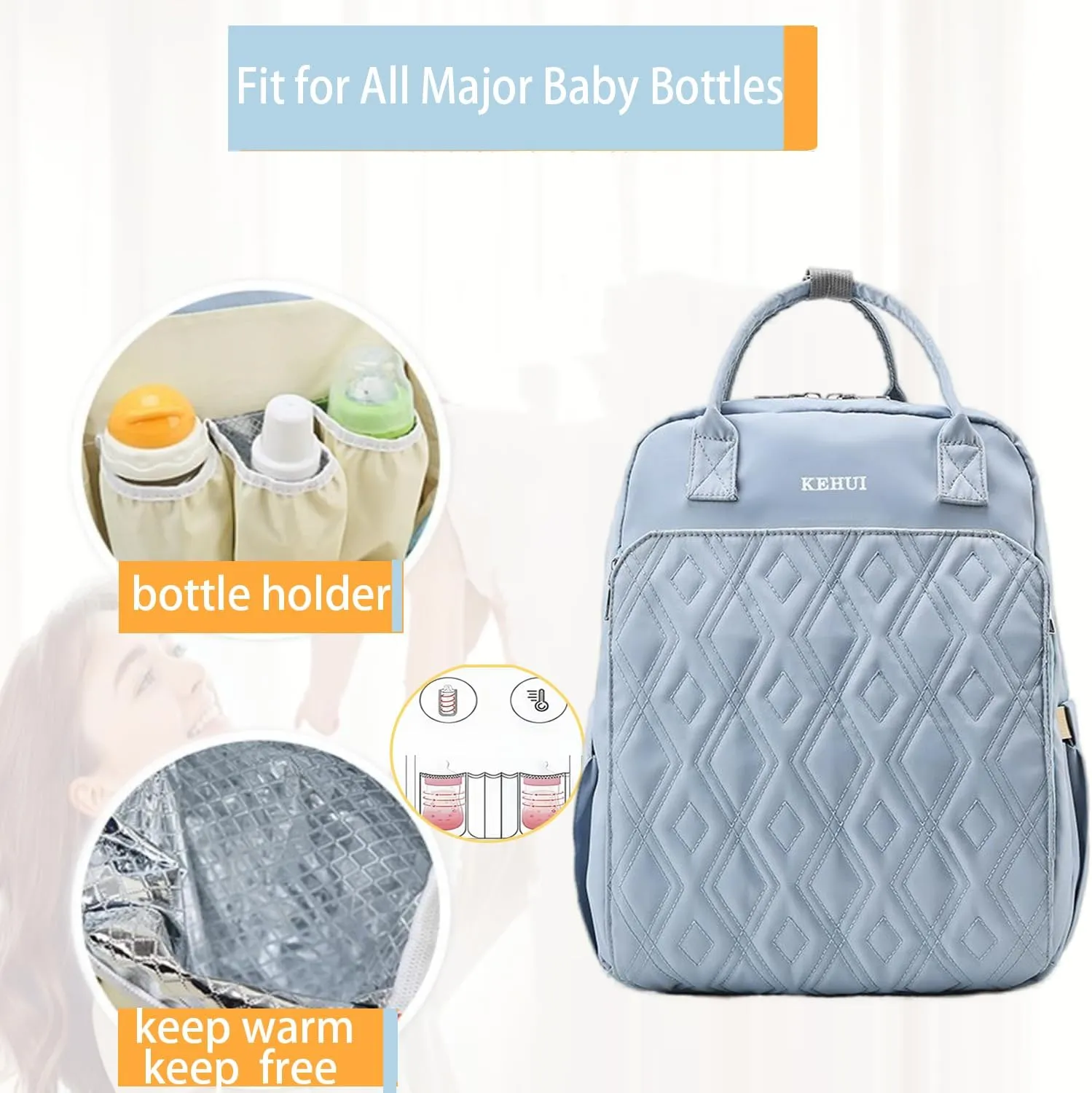 Fashion Diaper Backpack Waterproof Mommy Bag, Large Capacity Diaper Bag Travel Multi-functional Backpack Baby Boy Girl (Blue 3)