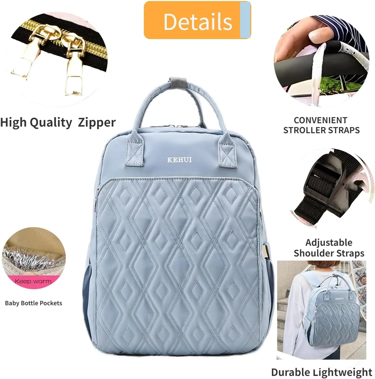 Fashion Diaper Backpack Waterproof Mommy Bag, Large Capacity Diaper Bag Travel Multi-functional Backpack Baby Boy Girl (Blue 3)