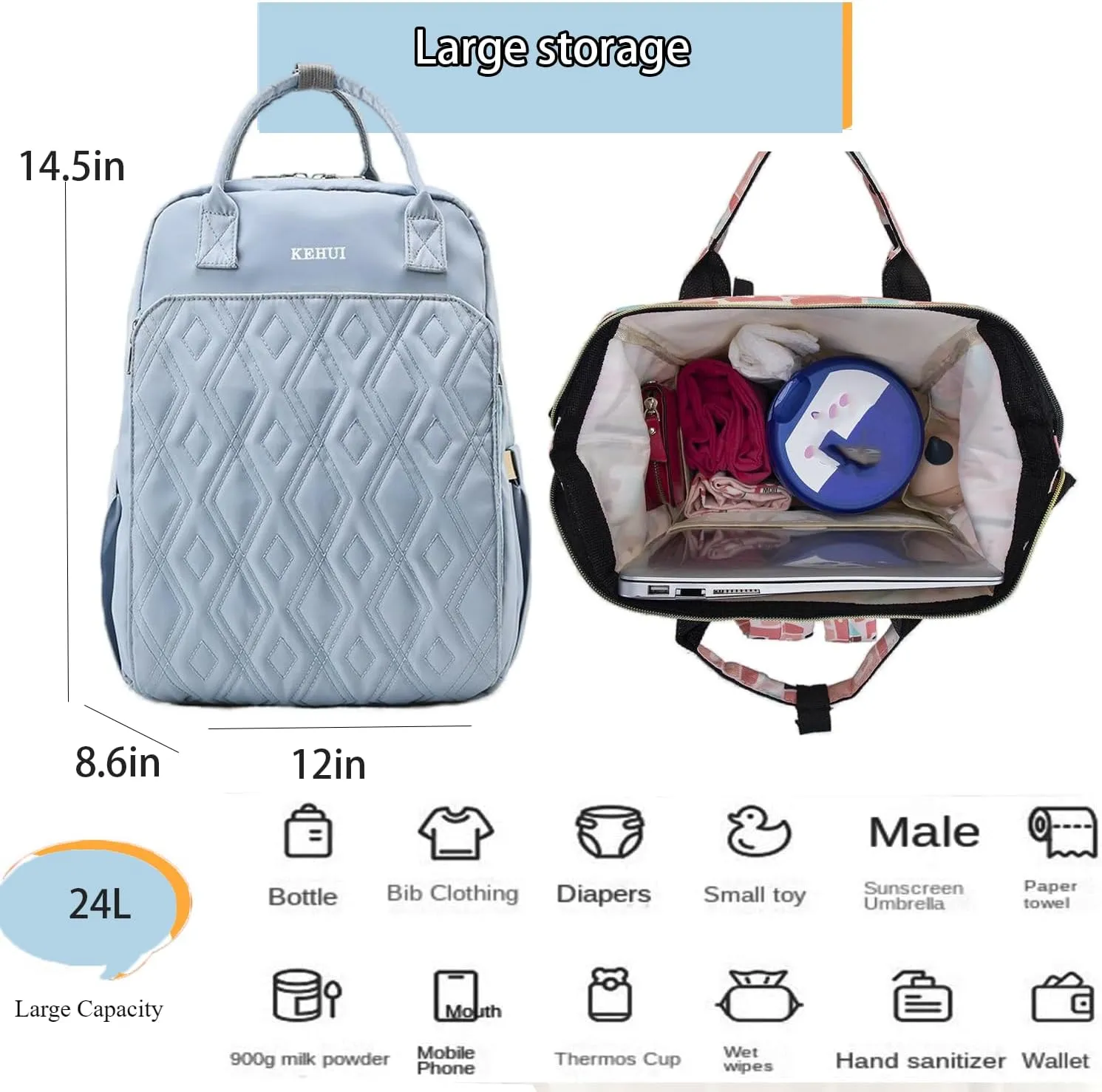 Fashion Diaper Backpack Waterproof Mommy Bag, Large Capacity Diaper Bag Travel Multi-functional Backpack Baby Boy Girl (Blue 3)