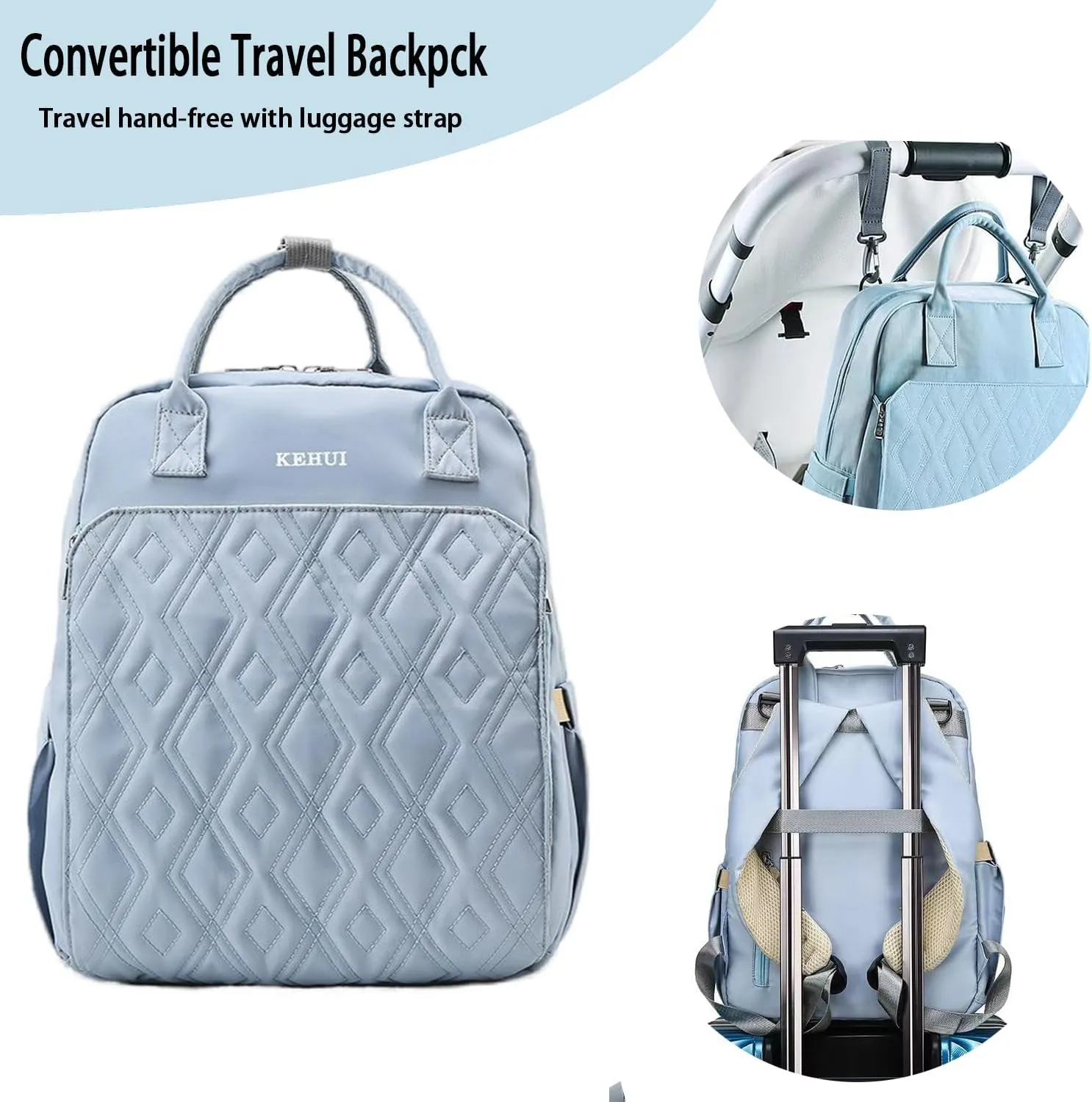 Fashion Diaper Backpack Waterproof Mommy Bag, Large Capacity Diaper Bag Travel Multi-functional Backpack Baby Boy Girl (Blue 3)